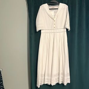 Simple Retro Fiona Cotton White Midi Dress